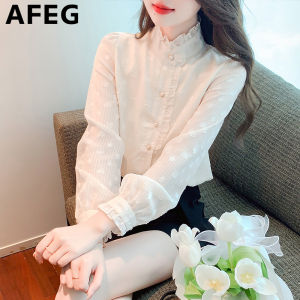 AFEG new Korean version stand collar fashion loose all-match temperament chiffon long-sleeved blouse for women