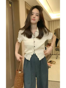 ฤดูร้อน สลิมฟิต กระดุมแถวเดียว เรียบหรู เสื้อยืดแขนสั้น ลำลอง ผู้หญิง แฟชั่น ปกโปโล เสื้อท่อนบน ไม่มีเครื่องหมายการค้าที่ลงทะเบียนของแบรนด์