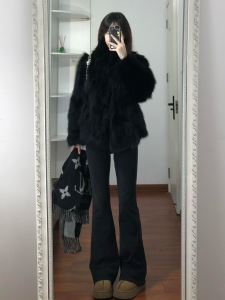 Slimming High Waist Bell Bottom Pants for Women Black Casual Fashionable Elegant Style Autumn 2025 New Korean Trend