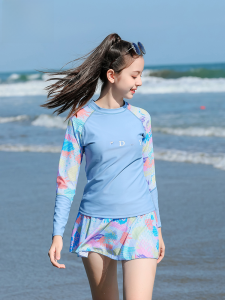Princess Style Long Sleeve Childrens Swimsuit Girls Two Piece Sunscreen Swimwear Casual Surf Suit for Teenage Girls