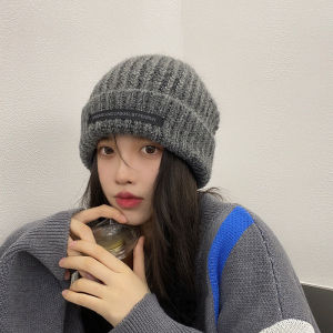 หมวกไหมพรมถักสีทึบถุงอ้วนสำหรับผู้หญิงหมวกสโนว์โครเชต์หมวกสกีแฟชั่นผ้าปิดหน้าฤดูหนาวฤดูใบไม้ร่วงฤดูหนาว