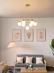 Nordic Wood Chandelier For Dinning Room Kitchen Loft Table Ring Glass Ball Pendant Lamp Living Home Edison E27 Hanging Lighting