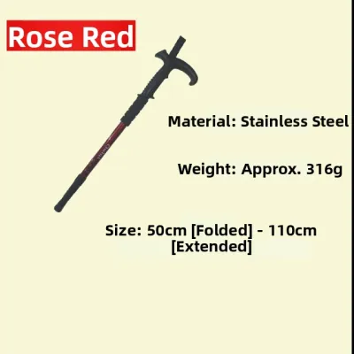 Multi-Functional Unisex Outdoor Climbing Cane Lightweight Anti-Slip Walking Stick Stainless Steel Self-Defense Shock Absorption Hand Stick