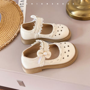 Princess Style Hollow out Black Single Shoes for Girls Baby Toddler Spring Summer Simple Design Childrens Leather Shoes