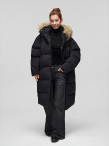 A chock | Thick Heavy Winter Removable Fur Collar Knee-length Down Jacket
