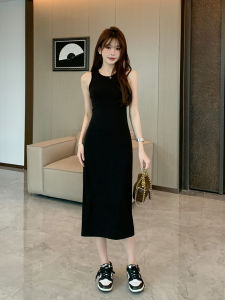 Black Strapless Vest Dress Women Summer New Sleeveless Slim Fit Bodycon Skirt Elegant Long Dress High Waist Cotton Blend