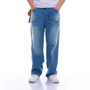 Celana Jeans Kaki Lebar Gombrong Skena Hitam pria Longgar jumbo Denim