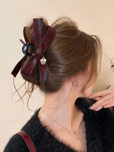 Large Size Leather Butterfly Knot Hair Clip Womens Stylish Shark Clamp Hair Clip Romantic Original Design Fresh out New 2024 Winter