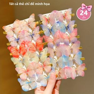 Kẹp Tóc Hình Bướm Ngọt Ngào Cho Bé Gái 12/24/48 Chiếc Phong Cách Preppy Dễ Thương Hoạt Hình Polyester Mũ Đội Đầu Dễ Phối Đồ