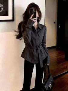 QFN | Elegant Office French Design Spring New Arrival Tie Waist Womens Shirt