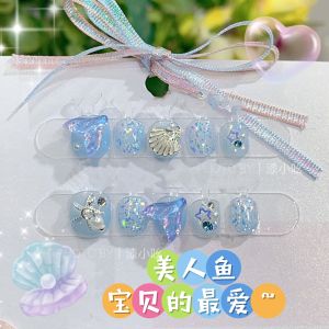 Original Childrens Wearable Nail Art Stickers Mermaid Starfish Diamond Cute Sequins Non-Damaging Easy Application Nail Tips