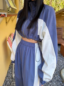 ชุดกันแดดฤดูใบไม้ผลิและฤดูร้อนสำหรับผู้หญิง ชุดสองชิ้น คอตั้ง แห้งเร็ว เสื้อแจ็คเก็ตกันลม ผ้าโพลีเอสเตอร์ แขนยาว ซิป