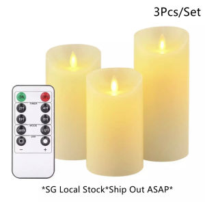 ✨SG Ready Stock✨Hot sale home decoration 3pcs /set flameless Candle Lights with Remote Sensor for Wedding Thanksgiving Halloween Christmas Party Festival Decoration