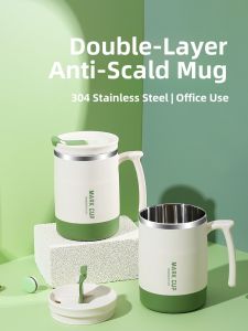 Stainless Steel Insulated Coffee Cup with Lid Office Use Cold Beverage Cup Womens New Style Home Office Brewing Cup with Spoon