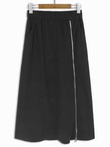 Black High Waist Elastic Slim Fit Half Skirt Korean Style 2024 Side Zipper Slit Design mid Length Bodycon Skirt