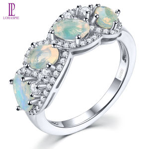 Lohaspie Jewelry Genuine 1.14 Carats Solid Sterling Silver 925 Ring Original Natural Opal Ring 925 Silver Ring Women Original Opal Stone Original Ring Silver 925 Jewelry