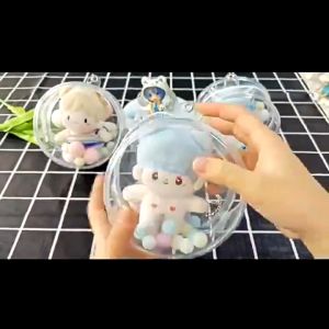 ใหม่ กระเป๋าตุ๊กตา กล่องเก็บของ Baby Three แบบหนา ขนาด 14 ซม. สีโปร่งใส สไตล์คลาสสิก- พวงกุญแจ กระเป๋าป้องกัน PVC ใส