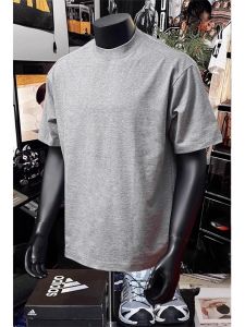 Pure Cotton Grey Shoulder T-Shirt Men Summer Cleanfit Small Collar Heavyweight Short Sleeve American Style Hard And Stiff Half Sleeve