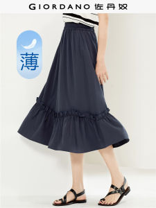 Giordano A-Line Skirt Elegant Style Patchwork Lace Trim Waist Elastic Half-length Womens Fashion Polyester Fiber Standard Fit