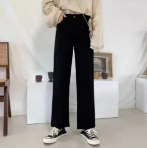Retro Faded Wide Leg Denim Jeans Womens Small Size Autumn High Waist Loose Versatile Narrow Straight Floor-Length Trousers