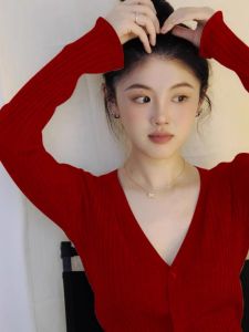 HUOLISI | French Red Elegant Knit Cardigan Outerwear