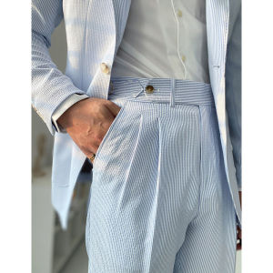 High Waist Neapolitan Bubble Cloth Mens Summer Straight Leg Casual Pants Elegant Casual British Long Trousers