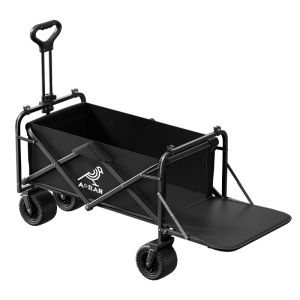 Outdoor Camping Foldable Hand Push Wagon Trailers Picnic Stall Small Caravans Leisure Furniture High Carbon Steel Material