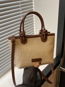 Rustic Style Straw Woven Bucket Handbag Womens New 2024 Summer Luxury Lightweight Crossbody Basket Bag Soft Handle