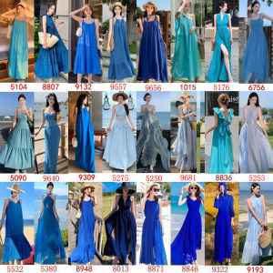 Váy Dài Đi Biển Phong Cách Bohemian Màu Xanh Lam Mới 2025 Cho Nữ Váy Midi Chữ a Cạp Cao in Họa Tiết Mùa Hè