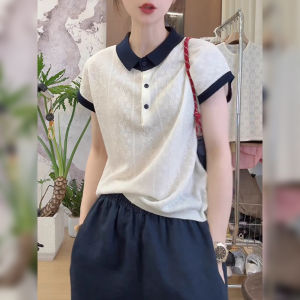 BINKAFENNY | Slimming Ice Silk Knitted Short Sleeve T-Shirt Women Summer Loose Fit Turn-down Collar Top Large Size Comfortable Breathable