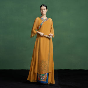 Chinese Style Two-piece Set Silky Top and Vest for Women