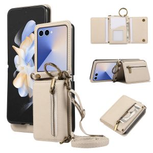 szhaiyu | Lanyard Ring Holder Zipper Cards Solt Wallet Leather Phone Case for Samsung Galaxy Z Flip 8 7 6 5 4 3 5G Flip7FE Crossbody Cover