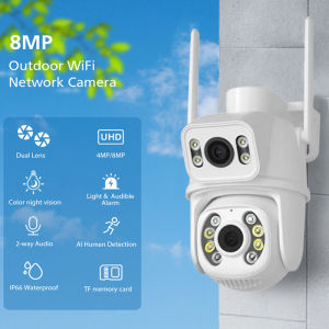 RLG 4K 8MP Kamera Penglihatan Malam Teropong Kamera Penuh Warna Definisi Tinggi Kamera Pemantauan Nirkabel WiFi PTZ Dual Lens With Dual Screen IP Kamera Ai Auto Tracking Human Detection Outdoor Wireless Security CCTV Kamera