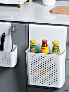 Multi-Functional Kitchen Bathroom Cabinet Door Storage Box Hollow out Hanging Spice Bottle Rack Card Holder Plastic Organizer