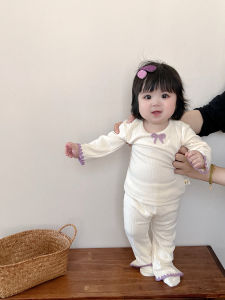 Korean Style Baby Girl Clothes Set Autumn Winter Home Clothes Bottom Shirt Top Flared Pants Two Piece Suit Early Autumn Sleepwear