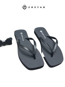 รองเท้าแตะยางสีพื้นสไตล์เรียบง่าย ส้นแบน พื้นยาง รองเท้าแตะชายหาดแบบสวมสบาย รองเท้าแตะส้นแบนสำหรับใส่ไปชายหาด