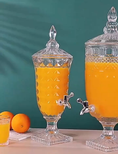 Juice Drink Glass Jar Dispenser with Stand and Faucet