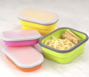 Lexngo Silicone Collapsible Foldable Lunch Box 580ml - Collapsible Food Storage Container with Leakproof Silicone Lid