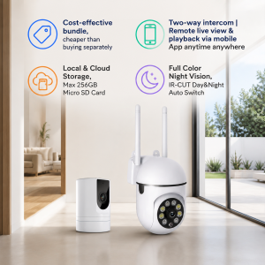 2PC Security Camera System PTZ 2.4G WiFi FHD Outdoor Indoor Monitor Auto HumanHome & Tracking IR Night Vision Two-Way Audio