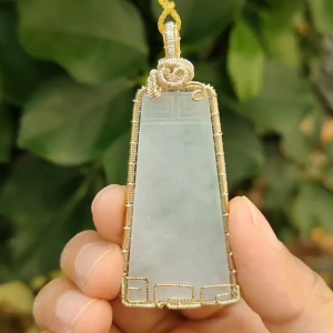 New Arrival - DIY GF14k wrapping on this Natural Type A Jadeite Jade Pendant crafted as Nothing SG ready stock with certificate weighs 16.26 grams measurement 66.9 * 29 * 5 (pendant329)