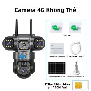 Camera IP 4G Năng Lượng Mặt Trời 12MP 6K Ba Ống Kính Giám Sát An Ninh Với Thẻ SIM Tầm Nhìn Ban Đêm PTZ Màn Hình Ba Chiều Bảo Vệ Trong Nhà Ngoài Trời