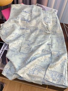 New Chinese Style Silk Satin Womens Vest Set Summer 2025 Cool Sensation Zen Button Design Half Skirt Ensemble