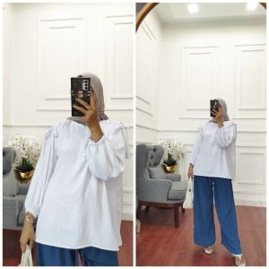 Atasan Crinkle Wanita Lengan Panjang Busui