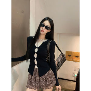Black Lace Design Slim Fit Knitwear