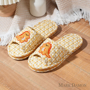 Ins Mới Pure Cotton Vải Bông Vải Khủng Long Nhỏ Dày Dặn Chống Trơn Trượt Dép Đi Trong Nhà Im Lặng Cho Nam Và Nữ Giày Thoải Mái Tại Nhà