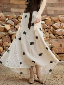 Floral Embroidery High Waist Slimming Lace A-line Skirt