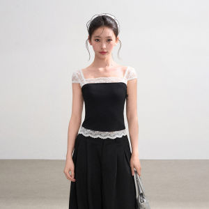 BAIDAIFEI | Illusion Layered Lace Insert T-shirt Black
