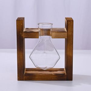 Tabletop Glass Planter Propagation Station Hydroponic Plant Vase with Wooden Tray Flower Container for Home Office Decoration