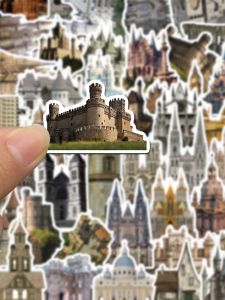 Retro Medieval Castle Building Stickers 50 Pieces Waterproof Decorative DIY Mobile Phone Notebook Art Stickers Ins Style