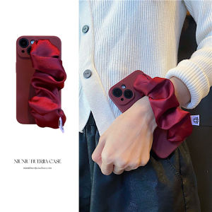 Silk Elastic Wristband Phone Case for iPhone 15 14 plus 13 pro Max 12 Mini 11 16 Women XS New Year Creative Protective Cover
